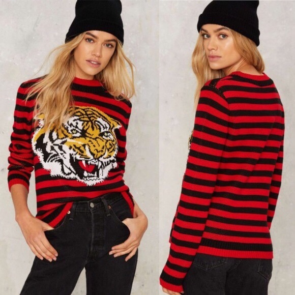 Nasty Gal Striped Tiger Sweater Small 